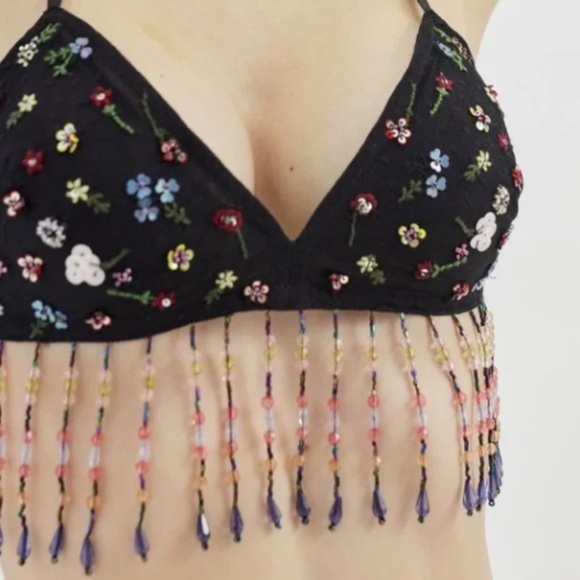 Urban Outfitters Spring Fling Floral Beaded Cami Bra Sz L - Picture 4 of 13